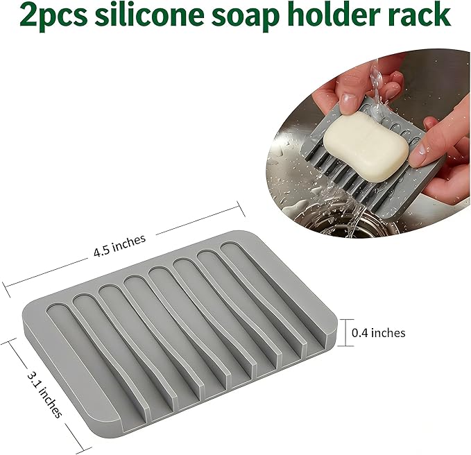 2pcs Self Draining Soap Holder Rack, Advanced Silicone Soap Dish Tray, Waterfall Drain, Suitable for Bathrooms, Kitchens, and Bathtubs, Extending Soap Life, Keeping Bars Dry and Easy to Clean (2)