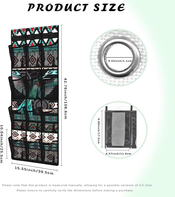 Aztec Bird Over The Door Shoe Organizer Foldable Space Saving Hanging Storage Holder 12 Mesh Pockets for Kitchen, Office, Dorm Rooms