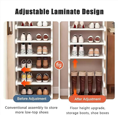 Vertical Shoe Rack 7 Tier, Bamboo Narrow Shoe Rack for Small Spaces, Freestanding Shoe Storage Organizer for Entryway Closet, Space Saving Skinny Shoe Shelf