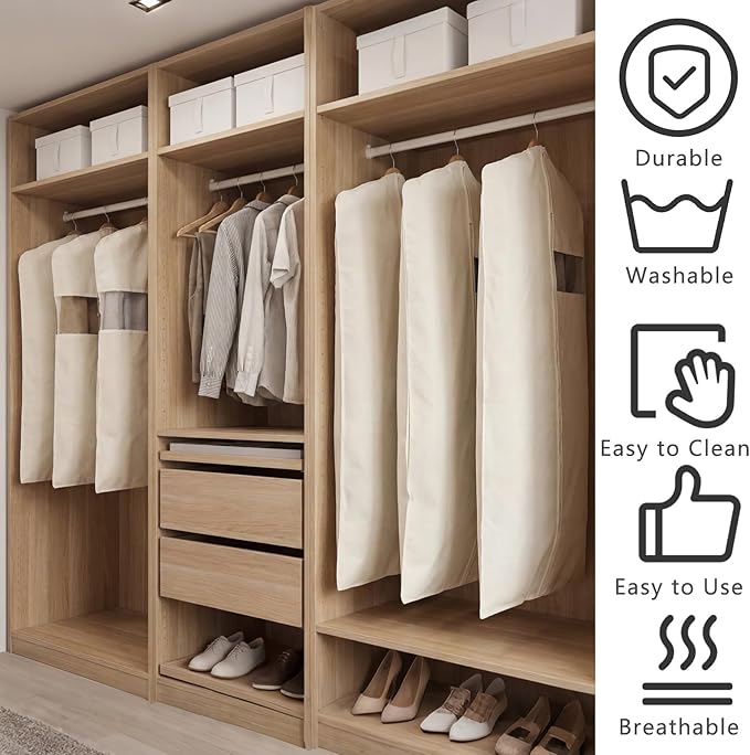 Aliceset Cotton Garment Bags for Hanging Clothes, Canvas Suit Bags for Clothes Coats Jackets Shirts Closet Storage Travel Gusseted Hanging Garment Cover (6 Pcs,40 Inches 50 Inches)
