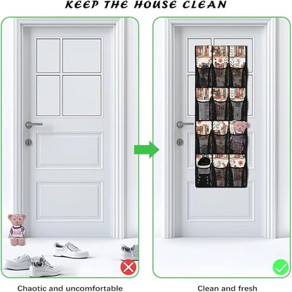 12 Pockets Shoe Organizer Over The Door for BedRoom Mesh Pockets Books Over The Door Hanging Organizer Easy to Install Shoe Holder Hanger