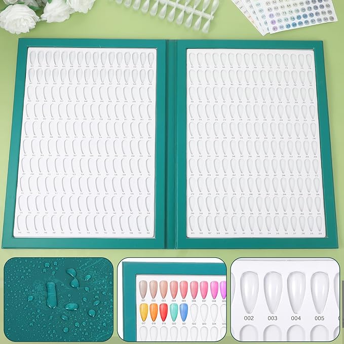 Professional Nail Book Display with 480 Tips & 400 Labels, Nail Swatch Book Organizer for Gel Polish Color Charts, Portable Nails Color Swatches Catalog for Salon Artists and DIY Home Use (Colorful)