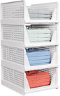 caktraie 4 Pack Stackable Closet Storage Basket - Stackable Storage Bins, Multifunctional & Foldable Closet Organizer Divided, Wardrobe Cupboard Space-Saving Clothes Storage Hat Organizer, White