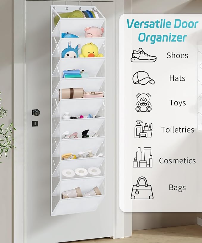 AOODA 10 Tier Clear Over the Door Shoe Organizer Storage, Deep Pockets Large Hanging Shoe Rack for Closet Door, Fit 20 Pairs Sneaker Holder Hanger for Boots (White)
