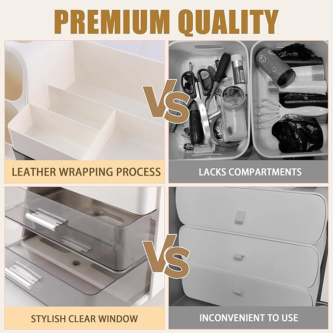 Homeanda Makeup Organizer with Drawers – Large Cosmetic Storage Box for Vanity, Bathroom, or Bedroom, Perfect for Skincare, Brushes, Lipstick, Eyeshadow,and Beauty Essentials (White)