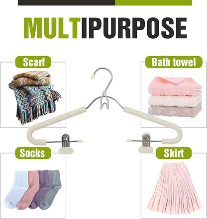 Spring Fever Foam Padded Clothes Hangers with Clips Hooks - Sponge Non Slip Chrome Plating Heavy Duty Space Saving for Women Men Pants Coat Beige 5 Pack