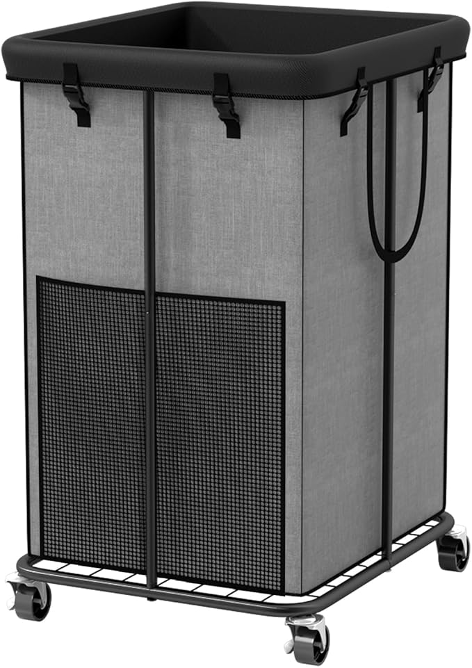 150L Large Laundry Basket with Wheels, Rolling Laundry Hamper with Removable Laundry Bag & Metal Frame, Oxford Fabric Dirty Clothes Hampers for Bedroom, Laundry Room, Bathroom, Dorm(Grey)