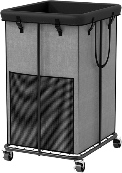 150L Large Laundry Basket with Wheels, Rolling Laundry Hamper with Removable Laundry Bag & Metal Frame, Oxford Fabric Dirty Clothes Hampers for Bedroom, Laundry Room, Bathroom, Dorm(Grey)
