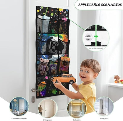 Soccer Ball Door Organizer Hanging Shoe Organizer for College Dorm Room 12 Compartment Breathable Mesh Pocket Over the Door Hanging Storage Bag for Kids Room