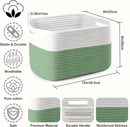 4 Pack Storage Baskets for Organizing, 12''Lx9''Wx8''H Woven Baskets for Storage Toys, Towels, Books, and Clothes, Cotton Rope Basket for Shelves with Handle