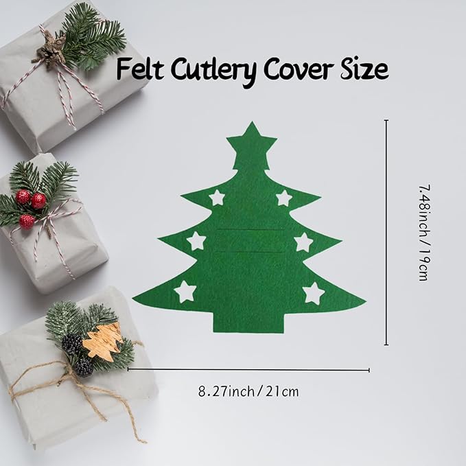 12pcs New Christmas Tree Cutlery Knife And Fork Cover Table Decoration Cutlery Holder Knife Folk Holder Pockets Felt Tableware (12PCS Christmas Tree Cutlery Holder - 6Red+6Green)