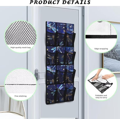 Dragonfly Over Door Pet Supply Organizer - 12 Pockets for Treats, Toys, Leashes - Odor-Resistant & Washable