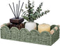 CubesLand Toilet Paper Storage Basket Organizer, Small Wicker Toilet Tank Top Decorative Baskets for Countertop, Handwoven Scalloped Basket w/handle for Home Decor, Living Room, Bedroom, Green