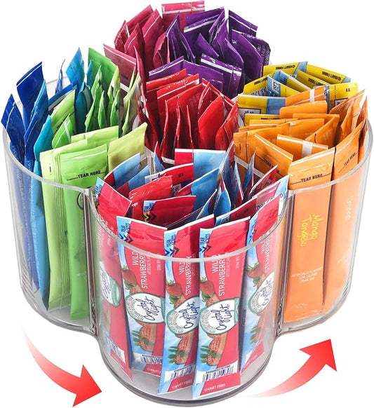 Drink Packet Organizer for Powdered Drink Mix,Powder Packet,Water Packet,Water Flavor Packet,Lazy Susan Organizer for Drink Mix Necessities Rotating Holder (Flower)
