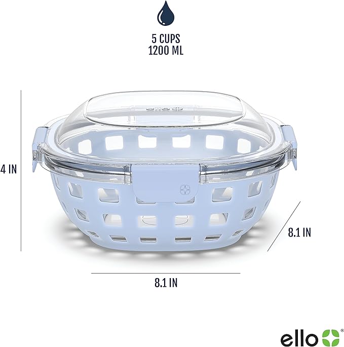 Ello Duraglass Meal Prep Container- Glass Food Storage Container with Silicone Sleeve and Airtight BPA-Free Plastic Lid, Dishwasher, Microwave, and Freezer Safe