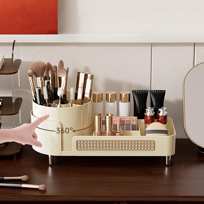Booklov Rotating Makeup Caddy Organizer for Vanity, Large Capacity Cosmetic Display Case, Countertop Beauty Storage Holder for Skincare, Brush Eyeliner Lipstick, Counter Table Organization, Cream
