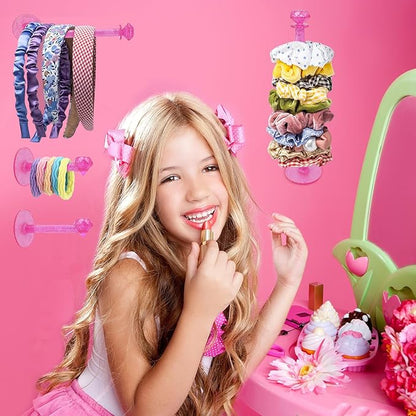 4Pcs Headband Holder Stand Scrunchie Organizer, Girls Hair Accessories Organizer Storage for Headband Hairband Hair Ties, Clear Glitter Adhesive Scrunchy Holder Scrunchie Storage…