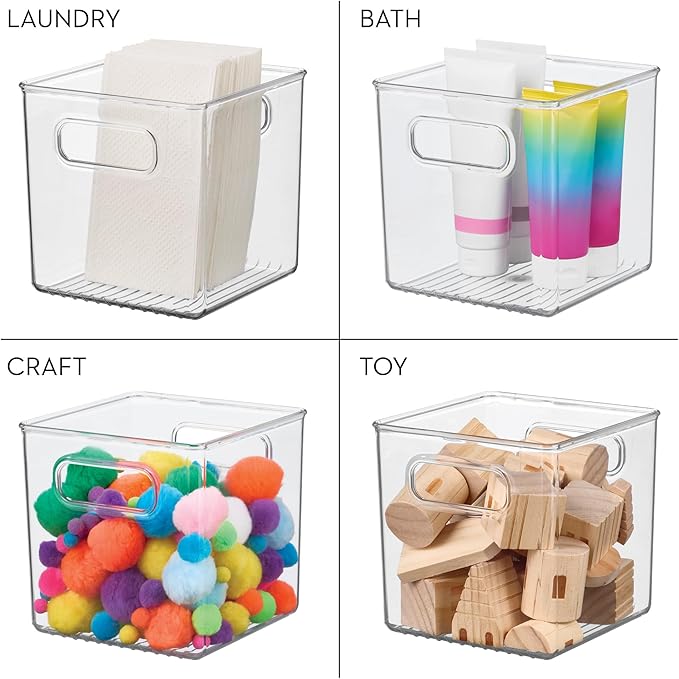 iDesign Recycled Plastic Pantry and Kitchen Storage, Freezer and Fridge Organizer Bin with Easy Grip Handles – 6” x 6” x 6”, Clear