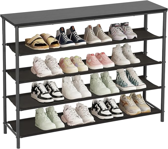 PayLessHere 5 Tier Shoe Rack Shoe Bench Shoe Rack Shelf with Steel Frame Standing for Closet Entryway Hallway Corridor Storage Organizers (Black)