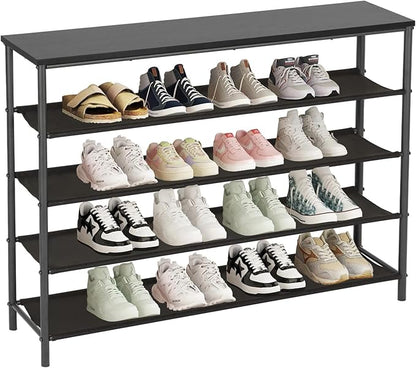 PayLessHere 5 Tier Shoe Rack Shoe Bench Shoe Rack Shelf with Steel Frame Standing for Closet Entryway Hallway Corridor Storage Organizers (Black)