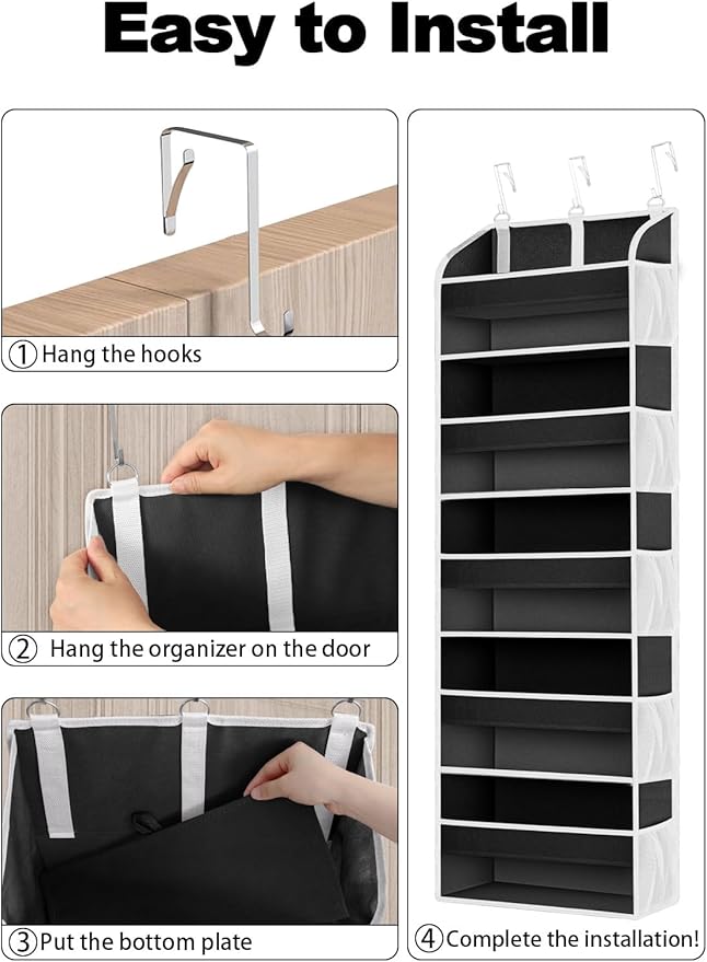TAHAVICE 1 Pack Over The Door Storage Organizer with 5 Pockets 10 Mesh Side Pockets, 44 lbs Weight Capacity Door Hanging Organizers and Storage for Bedroom,Bathroom,Nursery,Pantry,Dorm(Black)