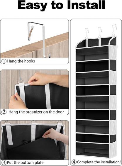 TAHAVICE 1 Pack Over The Door Storage Organizer with 5 Pockets 10 Mesh Side Pockets, 44 lbs Weight Capacity Door Hanging Organizers and Storage for Bedroom,Bathroom,Nursery,Pantry,Dorm(Black)