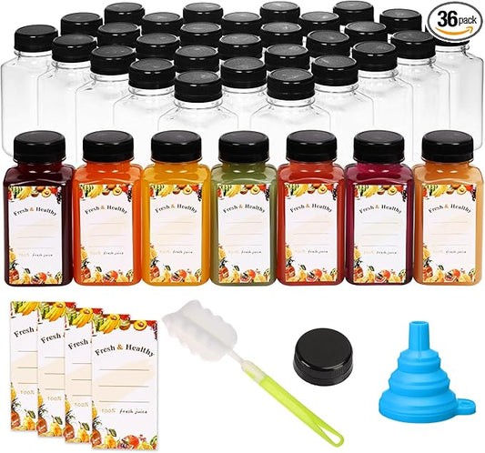Moretoes 36pcs 8oz Juice Bottles, Plastic Bottles with Lids, Reusable Clear Containers with Caps for Juicing, Smoothie and Other Beverages