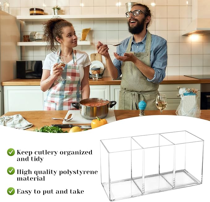 Rainmae 2Pack Acrylic Cutlery Storage Organizer, Plastic Cutlery Utensil Holder Storage Organizer Caddy for Kitchen Countertop Organization - Holds Fork, Knife, Spoon, Silverware Tableware Storage Box