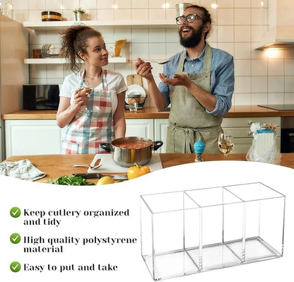 Rainmae 2Pack Acrylic Cutlery Storage Organizer, Plastic Cutlery Utensil Holder Storage Organizer Caddy for Kitchen Countertop Organization - Holds Fork, Knife, Spoon, Silverware Tableware Storage Box