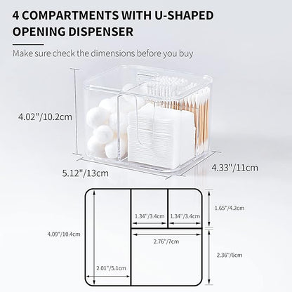 YOHOM Clear cotton ball and swab holder organizer with lid Bathroom Qtips Storage Container Box Plastic Cotton Round Pads Dispenser