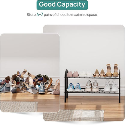 viewcare Shoe Rack for Closet, 2-Tier Small Shoe Rack for Entryway & Garage, Sturdy Metal Construction, Shoe Organizer Holds 4-8 Pairs