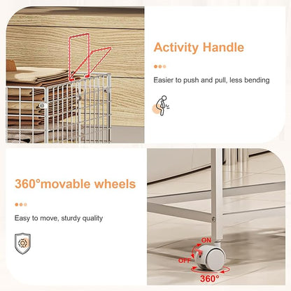 Large Rolling Laundry Basket Cart,Wire Laundry Hamper Cart with Handle and Wheels,White High Laundry Hamper for Laundry Room,Bedroom and Bathroom-120L White (29.5"L*19.7"W*27.95"H inch)