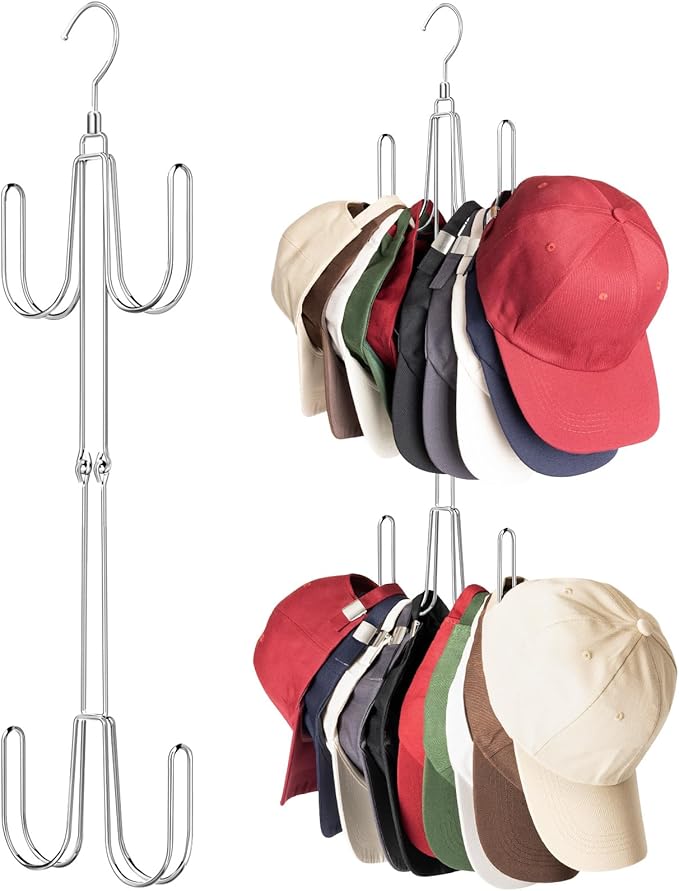 NANATI Hat Hangers for Closet, 1 Pack Stainless Steel Hat Organizer, Hat Racks for Baseball Caps, Cap Organizer for Baseball Caps, Silvery