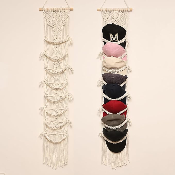 jontell Baseball Cap Storage Over Door-1 Pack-Boho Macrame Cap Holder Wall Hat Organizer for Baseball Cap Holder, Hat Rack for Wall Hanging Hat Holder for Bohemian Bedroom Decor