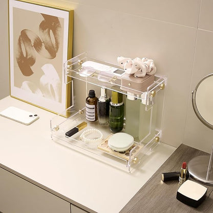 LEQ 2 Tier Bathroom Organizer Countertop Storage, Acrylic Standing Holder Cosmetic Storage Perfume Shelf for Bathroom, Bedroom, Dressing Table and Other Scenes that Need Storage