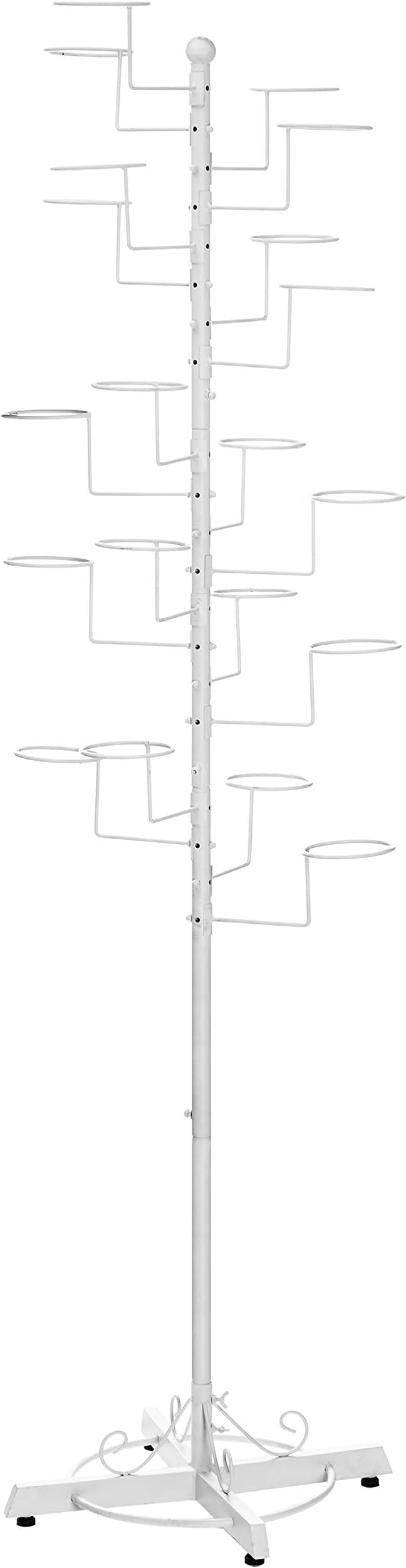 MyGift Hat Rack Stand, Cowboy Hat Display, Baseball Cap Organizer, Retail Wig Holder Storage with 20 Customizable Circular Hooks for Multiple Hats, Hat Tree Freestanding, White Metal