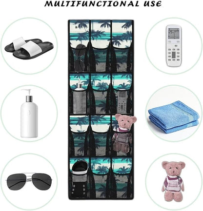 Palm Mutton Tree Behind Door Organizer 12 Pockets Door Hanging Shoe Organizer Mesh Fabric Multi-Funtion Storage Bag Large Capacity Wall Hanging Storage