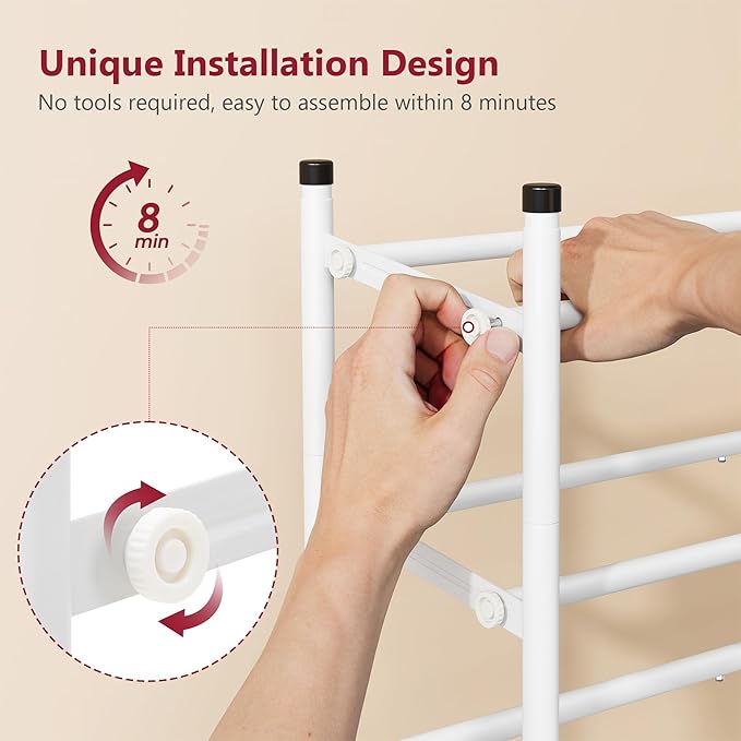 Tajsoon Expandable Shoe Rack for Closet 5 Tier, 29“-41“Adjustable & Stackable Shoe Shelf Storage, Metal Shoe Rack Organizer for Front Door Entrance, Closet, Garage, Entryway, White