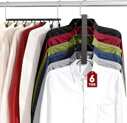 HUITEM Clothes Hangers Space Saving Hangers, 6 Tier Non Slip Shirt Hangers with Foam Padding, Space Saving Coat Hanger Closet Organizers and Storage for Shirts, Sweaters, T-Shirts, Jackets, 2 Pack