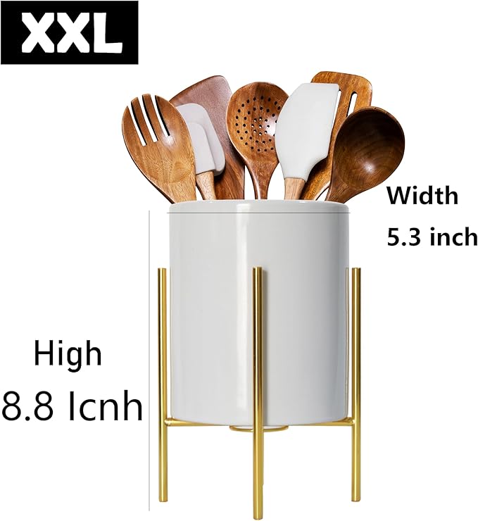 Large Utensil Holder,Ceramic Kitchen Utensil Holder for Countertop, Large Cooking Utensil Crocks for Kitchen Counter, Morden Utensil Organizer for Spatula