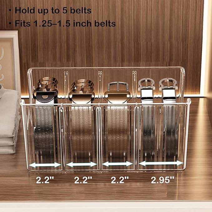 Drawer Belt Organizer for Men –Semi-clear Belt Storage Box for Dress & Leather Belts, Closet Drawer Organization, Holds Up to 10 Belts