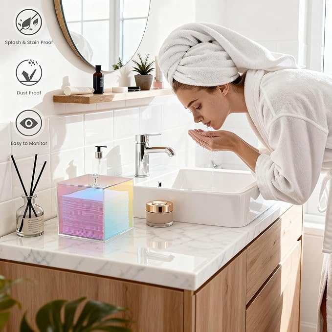 Puricon Acrylic Disposable Facial Towels Holder, Storage Bin Compatible with Clean Skin Club Towel (NOT Included), Face Towelettes Container for Bathroom Counter -Rainbow
