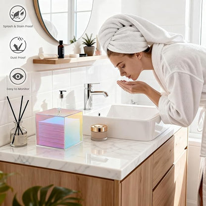 Puricon Acrylic Disposable Facial Towels Holder, Storage Bin Compatible with Clean Skin Club Towel (NOT Included), Face Towelettes Container for Bathroom Counter -Rainbow