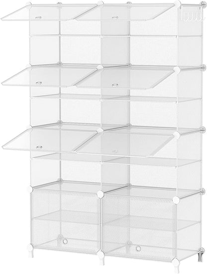AWTATOS Shoe Rack, 8 Tier Shoe Storage Cabinet with Door, 32 Pair Shoe Organizer Shelves for Closet Hallway Bedroom Entryway, Transparent Twill
