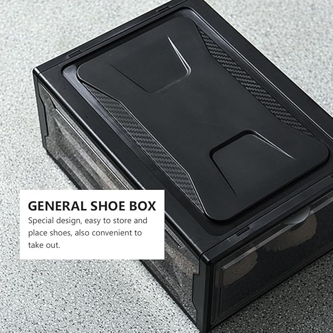 BESPORTBLE Transparent Stackable Shoe Storage Box with Locking Clip Compact Dark Organizer for Sneakers Socks Handbags Office Items Space-saving Household Shoe Container for Easy Access and