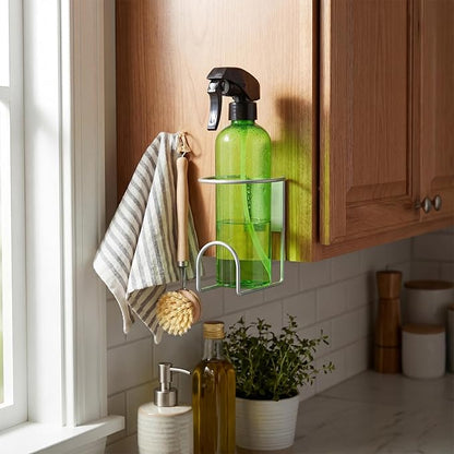 CroBlissful 4 Pcs Spray Bottle Holder Wall Mount Heavy Duty Spray Bottle Rack Stainless Steel Storage Rack Garage Can Organizer Craft with Hardware (Silver)