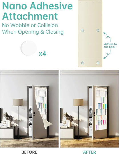 NiHome 35 Pockets Door Hanging Organizer Fit for Stanley 30oz 40oz Tumblers with Handles, Deep Clear Pockets with Handle Slots, Waterproof Oxford Fabric for Kitchen, Cabinet, Pantry, Closet (Beige)
