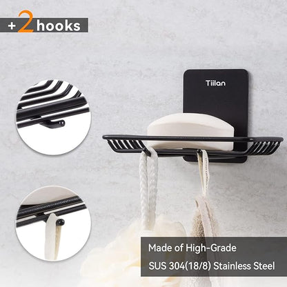 Self Adhesive Bar Soap Dish for Shower, Bathroom Soap Holder Wall Mount – Stainless Steel, Black