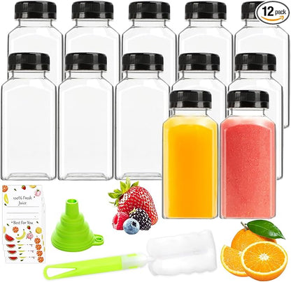 Leaflai Juice Bottles - 8oz Bottles with Lids, 12 pcs Plastic Juice Containers with Caps Reusable Drink Containers for Juice Milk Coffee Water Smoothie and Other Beverages,Christmas gift