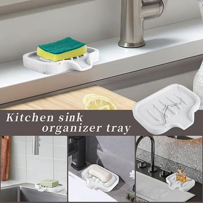 Self Draining Soap Dish for Shower and Bathroom Sink - Large Marble Resin Soap Holder with Drain, Non Slip Soap Tray for Bar Soap, Kitchen & Bathroom Counter